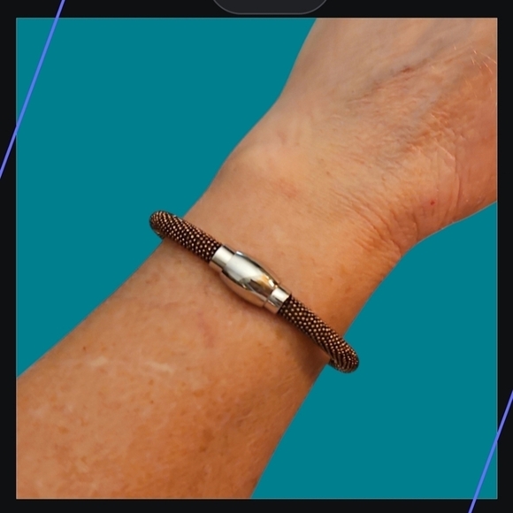 Bronze Metallic Silver Plated Stardust Magnetic Clasp Tube Bracelet - Picture 1 of 7